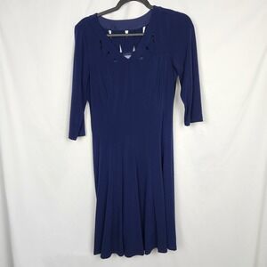 Rabbit Rabbit Rabbit Womens Petite Knee Length‎ VNeck Dress Pleated Size 10 Navy